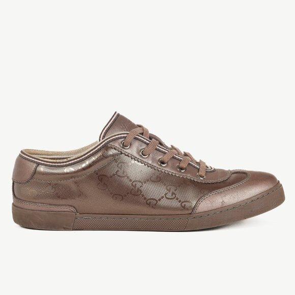 Gucci New Mauve GG Imprime & Miro Soft Metallic Leather Sneakers - Picture 1 of 12